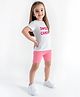 Nauti Nati Cotton Half Sleeves Sweet As A Candy Text Printed Tee & Shorts Set - White & Pink