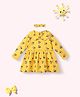 Nautinati Cotton Disney Mickey & Friends Featuring Full Sleeves Minnie Mouse Printed Dress With Headband - Yellow