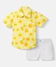 Nauti Nati Cotton Half Sleeves Sun Printed Shirt & Shorts Set - White & Yellow