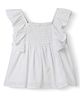 Nauti Nati Cotton Sleeveless Frill Detailed Swiss Dots Embroidered Smocked Dress - White