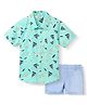 Nauti Nati Cotton Half Sleeves Sail Boats Printed Shirt & Shorts Set - Blue & Green