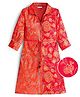 EARTHY TOUCH Cotton Woven Three Fourth Sleeves Ethnic Dress with Floral Glitter Print - Orange