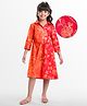 EARTHY TOUCH Cotton Woven Three Fourth Sleeves Ethnic Dress with Floral Glitter Print - Orange
