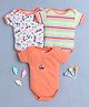 BUMZEE Cotton Knit Half Sleeves Vehicle & Animal Printed Onesies Pack of 3 - White & Orange