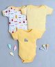 BUMZEE Cotton Knit Half Sleeves Vehicle Printed Onesies Pack of 3 - Yellow & White