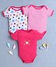 BUMZEE Cotton Knit Half Sleeves Animal Printed Onesies Pack of 3 - Dark Pink & White