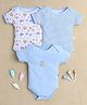 BUMZEE Cotton Knit Half Sleeves Striped & Animal Printed Onesies Pack of 3 - Light Blue & White