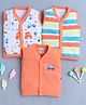 BUMZEE Cotton Knit Sleeveless Vehicle Printed & Striped Jablas Pack of 3 - Orange & White