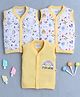BUMZEE Cotton Knit Sleeveless Animal & Rainbow Printed Jablas Pack of 3 - White & Yellow