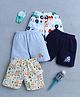 BUMZEE Cotton Knit Above Knee Length Vehicle Printed Shorts Pack of 4 - White Light & Navy Blue