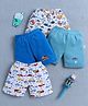 BUMZEE Cotton Knit Above Knee Length Dinosaur & Vehicle Printed Shorts Pack of 4 - White Blue & Teal Blue