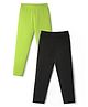 Pine Kids Cotton Lycra Knit Full Length Solid Coloured Leggings Pack Of 2- Black & Green