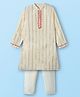 EARTHY TOUCH Woven Full Sleeves Kurta Pajama Set With Stripes - White