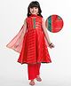 EARTHY TOUCH Lurex Woven Sleeveless Kurta Salwar & Dupatta Set With Floral Embriodery - Red