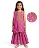 EARTHY TOUCH Cambric Woven Sleeveless Kurta Gharara Set with Dupatta Embroidery & Sequin Detailing - Purple