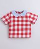 Aww Hunnie 100% Cotton Half Sleeves Checked Top - Red