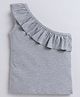 Aww Hunnie 100% Cotton Jersey One Shoulder Frill Detailed Top - Grey