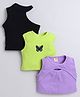 Aww Hunnie Cotton Rib Pack Of 3 Sleeveless Solid & Butterfly Patch Detailed Crop Tops - Black Green & Mauve