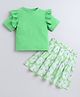 Aww Hunnie Cotton Jersey Half Sleeves Solid Top & Floral Printed Skirt Set - Green