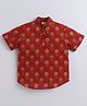 Aww Hunnie 100% Cotton Half Sleeves Jaipuri Floral Motifs Printed Short Kurta - Maroon