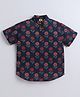 Aww Hunnie 100% Cotton Half Sleeves Jaipuri Floral Motifs Printed Short Kurta - Blue