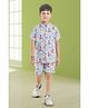 BABY CLOSET  Cotton Half Sleeves Dancing Dinosaur Printed Shirt With Coordinating Shorts Set - Blue