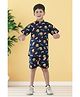 BABY CLOSET  Cotton Half Sleeves Fast Food Printed Shirt With Coordinating Shorts Set - Navy Blue
