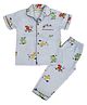 BABY CLOSET Cotton Woven Half Sleeves Baby Dinosaurs Printed Coordinating Night Suit Set - Blue