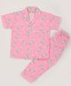 BABY CLOSET Cotton Woven Half Sleeves Bunny & Floral Printed Coordinating Night Suit Set - Pink