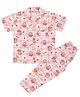 BABY CLOSET Cotton Woven Half Sleeves Checked & Floral Printed Coordinating Night Suit Set - Pink