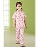 BABY CLOSET Cotton Woven Half Sleeves Checked & Floral Printed Coordinating Night Suit Set - Pink