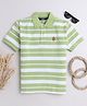 Celsius Cotton Blend Half Sleeves Striped Polo Tee - Lime Green