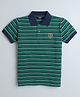 Celsius Cotton Blend Knit Half Sleeves Striped Polo Tee - Ever Green
