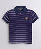 Celsius Cotton Blend Knit Half Sleeves Striped Polo Tee - Plum Purple