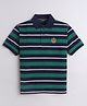 Celsius Cotton Blend Knit Half Sleeves Striped Polo Tee - Ever Green