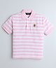 Celsius Cotton Blend Knit Half Sleeves Striped Polo Tee - Sweet Pink