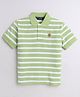 Celsius Cotton Blend Knit Half Sleeves Striped Polo Tee - Lime Green