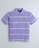 Celsius Cotton Blend Knit Half Sleeves Striped Polo Tee - Violet Chalk