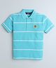 Celsius Cotton Blend Knit Half Sleeves Striped Polo Tee - Peacock Blue