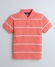 Celsius Cotton Blend Knit Half Sleeves Striped Polo Tee - Coral