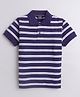Celsius Cotton Blend Knit Half Sleeves Striped Polo Tee - Plum Purple