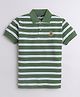 Celsius Cotton Blend Knit Half Sleeves Striped Polo Tee - Cactus