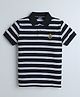 Celsius Cotton Blend Knit Half Sleeves Striped Polo Tee - Black