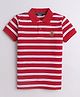 Celsius Cotton Blend Knit Half Sleeves Striped Polo Tee - Scarlet