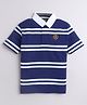 Celsius Cotton Blend Knit Half Sleeves Striped Polo Tee - Electric Blue