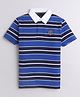 Celsius Cotton Blend Knit Half Sleeves Rugby Striped Polo Tee   - Imperial Blue