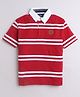 Celsius Cotton Blend Knit Half Sleeves Striped Polo Tee - Scarlet