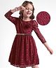 Hola Bonita Woven Full Sleeves Frock With Floral Applique & Belt - Maroon