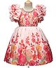 Enfance Half Sleeves Floral Printed Sequin Embellished Knee Length Dress - Peach
