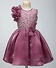 Enfance Sleeveless Floral Applique Sequin Embellished Pleated Knee Length Dress - Magenta